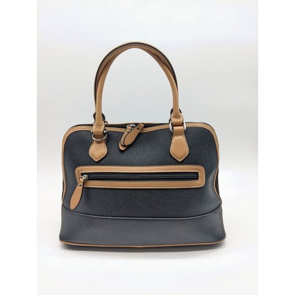 GIANI BERNINI saffiano faux-leather dome satchel crossbody bag -Black/Beige - Picture 6 of 11